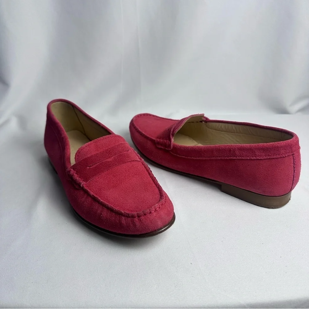 J Crew Womens Suede Leather Fuchsia James Loafers Flats Shoes size 8